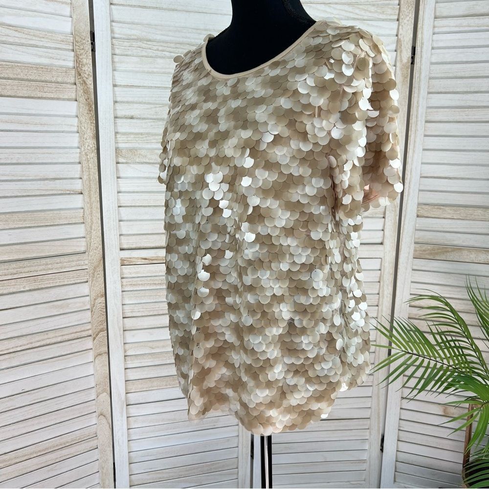 Eva Franco Anthropologie Taupe Sequin Tee Medium - Picture 9 of 13